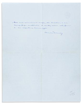 DEBUSSY, CLAUDE. Autograph Letter Signed, to Mallarmés son-in-law Edouard Bonniot (Dear Sir), in French,